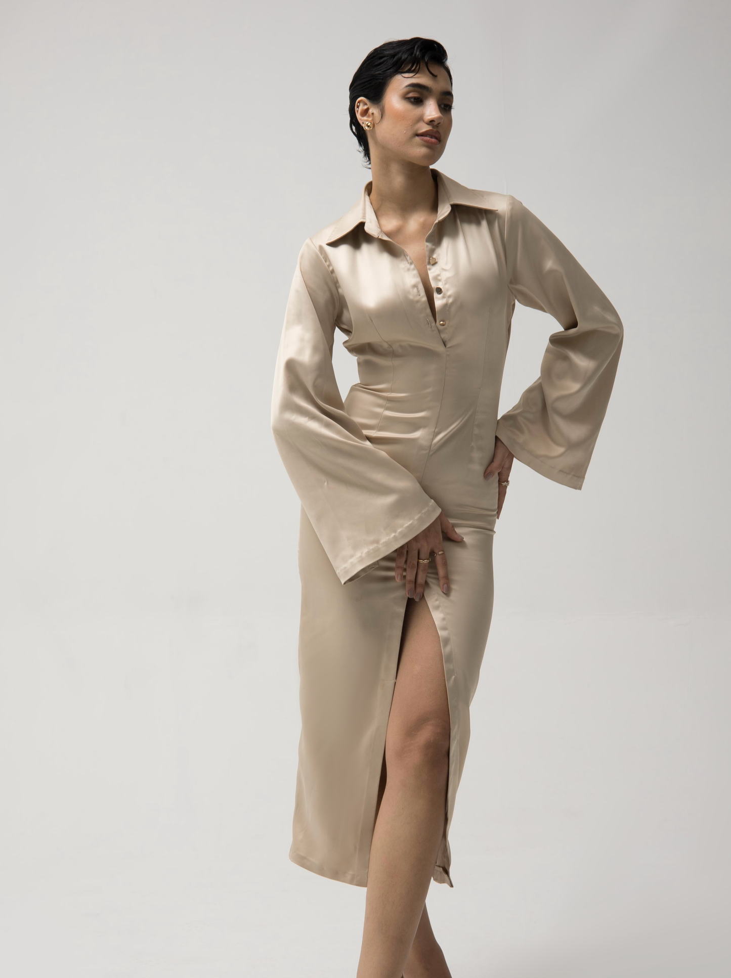 Bodycon Beige Shirt Dress