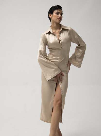 Bodycon Beige Shirt Dress