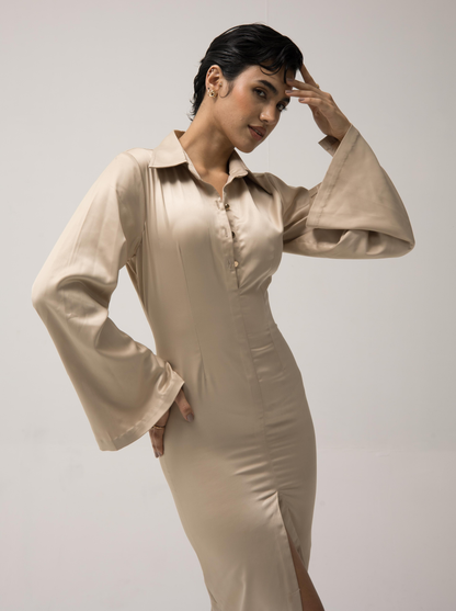 Bodycon Beige Shirt Dress